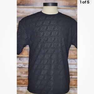 Authentic Fendi Velvet Monogram Black Crewneck Shirt sz XXL